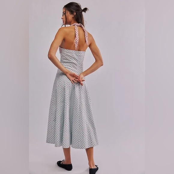 NWOT Free People Stelladonna Midi Dress Size Large Polka Dot Halter Dress Midi - Picture 3 of 5